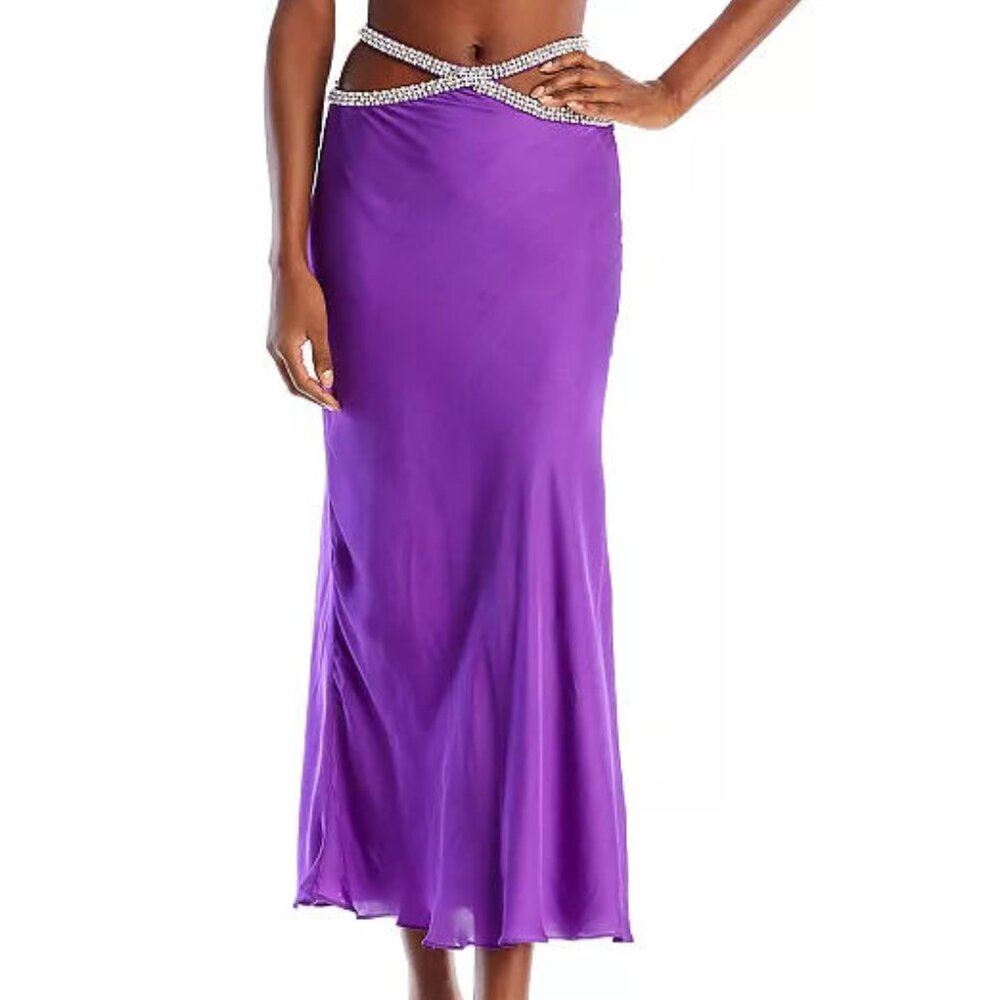 NWT •	YAURA •	FIFE SATIN EMBELLISHED MIDI SKIRT -